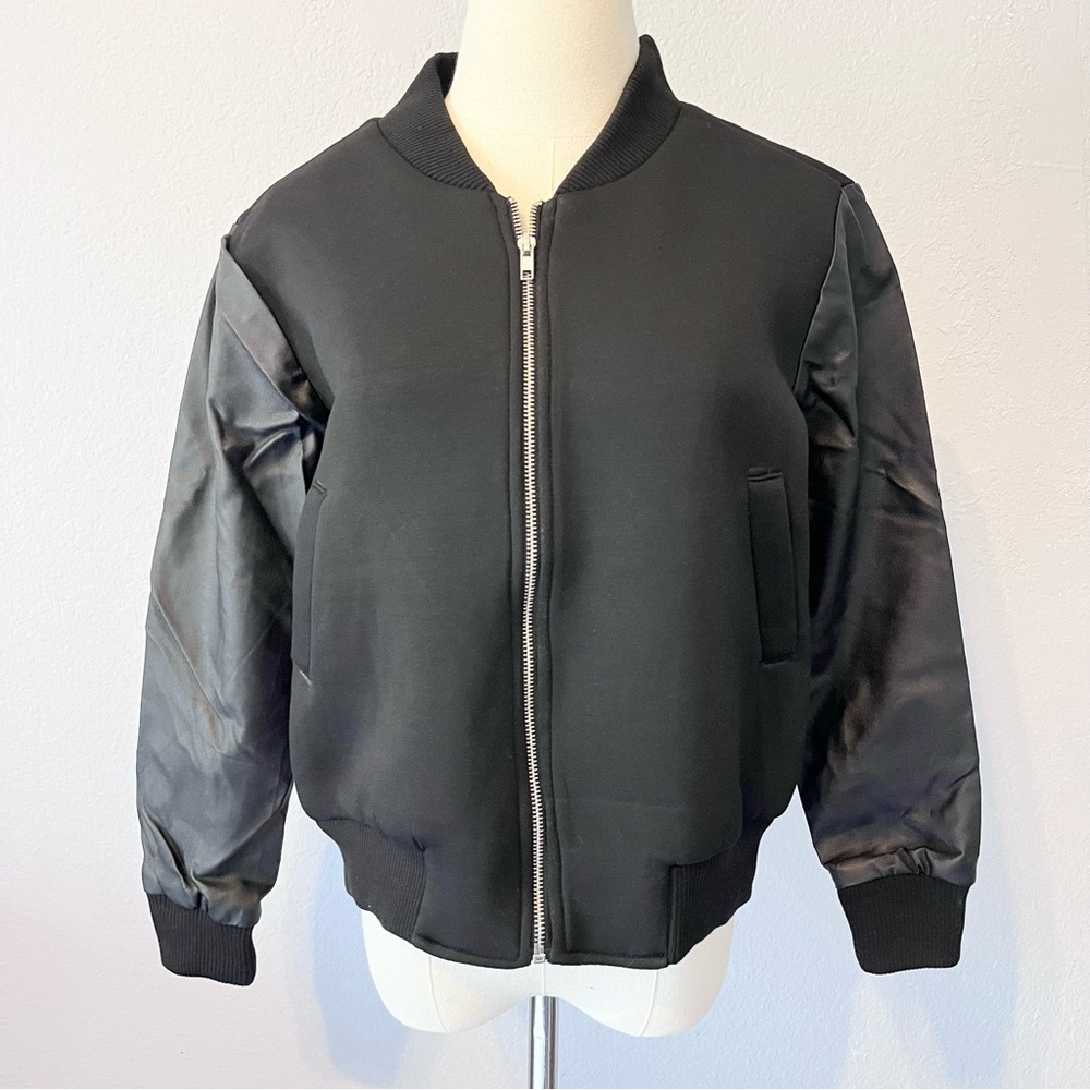 HONEY Women’s Black Faux Leather Zip Up Bomber Jacket Small
